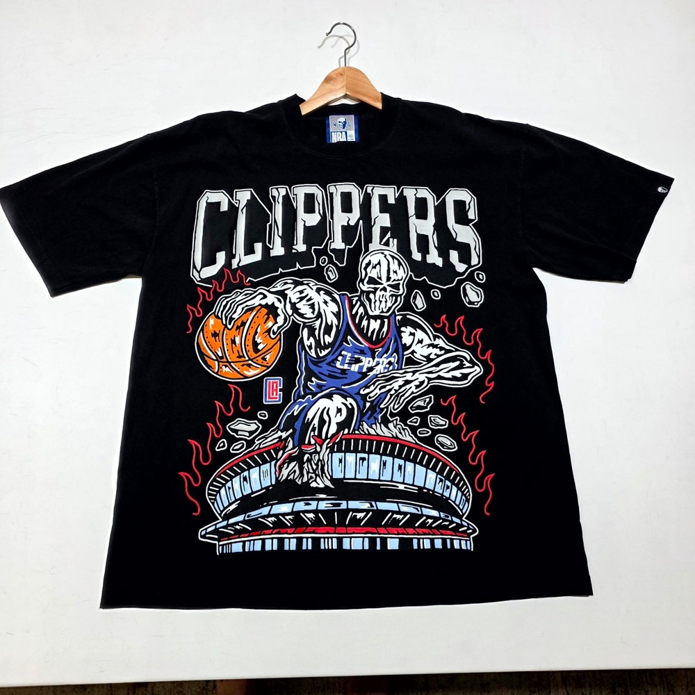 Warren Lotas NBA T-Shirt Mens XL Black Clippers Skeleton Graphic Streetwear Tee